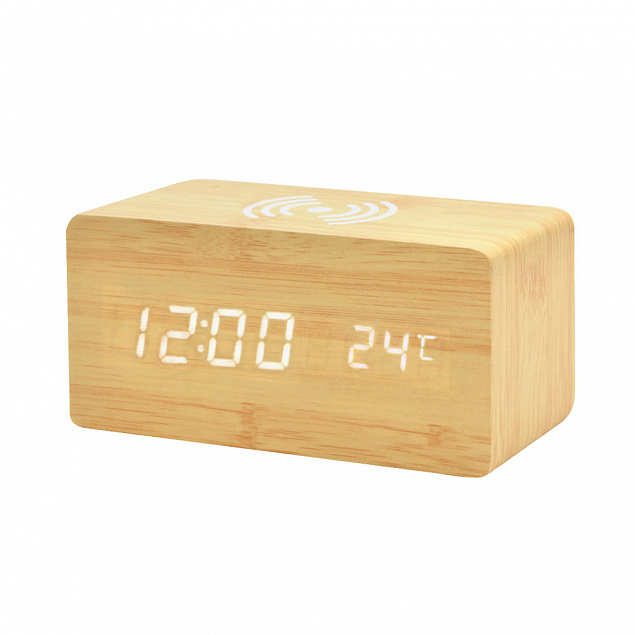 Многофункциональные часы - погодная станция с беспроводной зарядкой - Бежевый BG с логотипом в Волгограде заказать по выгодной цене в кибермаркете AvroraStore