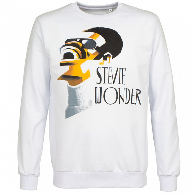 Толстовка «Меламед. Stevie Wonder», белая с логотипом в Волгограде заказать по выгодной цене в кибермаркете AvroraStore