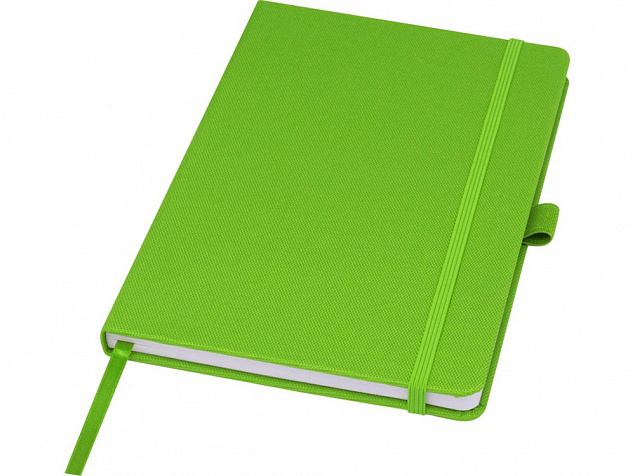 Блокнот Honua форматом A5 из переработанной бумаги с обложкой из переработанного ПЭТ, зеленый лайм с логотипом в Волгограде заказать по выгодной цене в кибермаркете AvroraStore