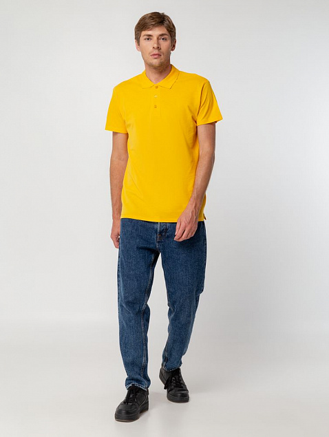 Рубашка поло мужская SUMMER 170, желтая с логотипом в Волгограде заказать по выгодной цене в кибермаркете AvroraStore
