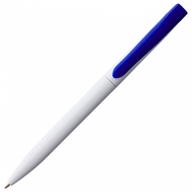 Ручка шариковая Pin, белая с синим с логотипом в Волгограде заказать по выгодной цене в кибермаркете AvroraStore