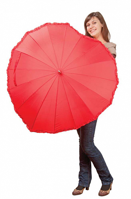 Зонт-трость «Сердце», красный с логотипом в Волгограде заказать по выгодной цене в кибермаркете AvroraStore
