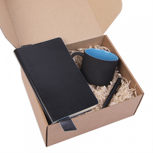 Подарочный набор DAILY COLOR: кружка, бизнес-блокнот, ручка с флешкой 4 ГБ, черный/голубой с логотипом в Волгограде заказать по выгодной цене в кибермаркете AvroraStore