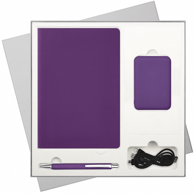 Подарочный набор Spark, фиолетовый (ежедневник, ручка, аккумулятор) с логотипом в Волгограде заказать по выгодной цене в кибермаркете AvroraStore