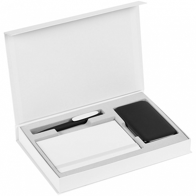 Коробка Silk с ложементом под ежедневник, аккумулятор и ручку, белая с логотипом в Волгограде заказать по выгодной цене в кибермаркете AvroraStore