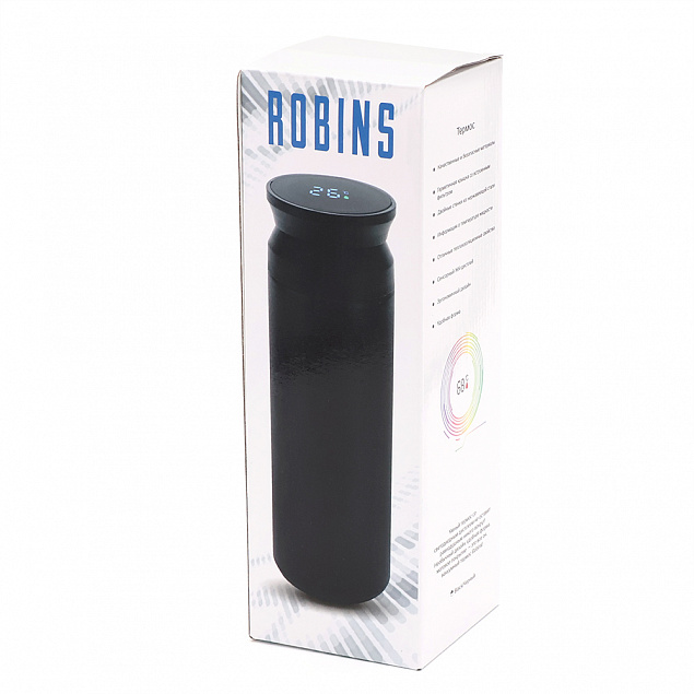 Термос Robins с дисплеем и инфьюзером, черный с логотипом в Волгограде заказать по выгодной цене в кибермаркете AvroraStore