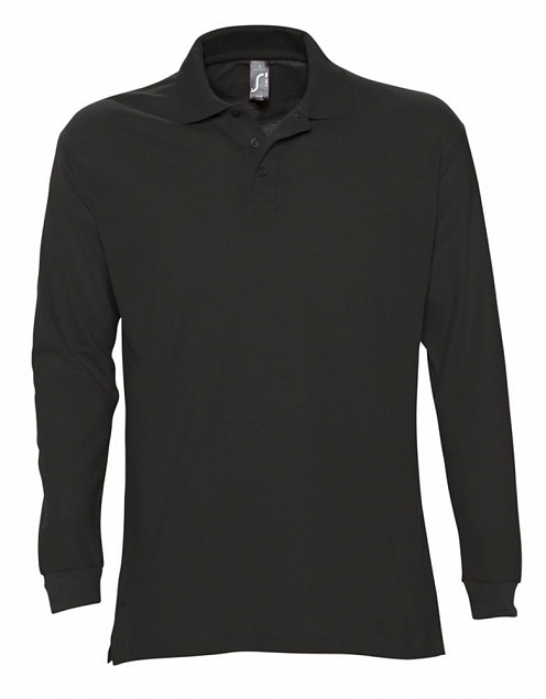 Рубашка поло мужская с длинным рукавом STAR 170, черная с логотипом в Волгограде заказать по выгодной цене в кибермаркете AvroraStore