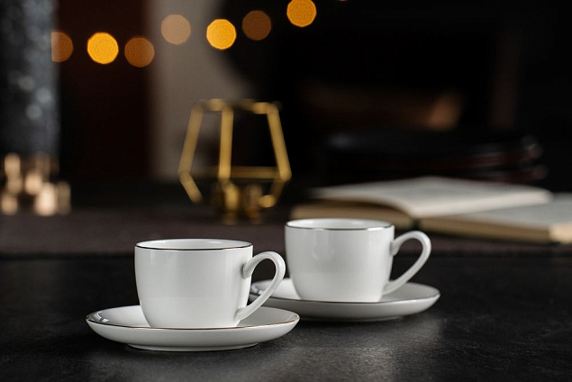 Кофейная пара Mansion Select, белая с золотистой отводкой с логотипом в Волгограде заказать по выгодной цене в кибермаркете AvroraStore