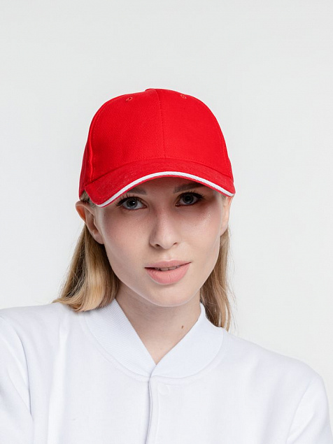 Бейсболка Generic, красная с белым кантом с логотипом в Волгограде заказать по выгодной цене в кибермаркете AvroraStore