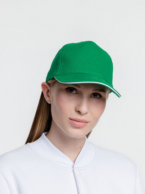 Бейсболка Classic, ярко-зеленая с белым кантом с логотипом в Волгограде заказать по выгодной цене в кибермаркете AvroraStore