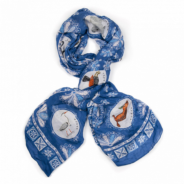 Шаль Gourji "Животные" 140х180 модаль/кашемир синяя с логотипом в Волгограде заказать по выгодной цене в кибермаркете AvroraStore