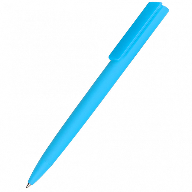 Ручка пластиковая Lavy софт-тач, голубая с логотипом в Волгограде заказать по выгодной цене в кибермаркете AvroraStore