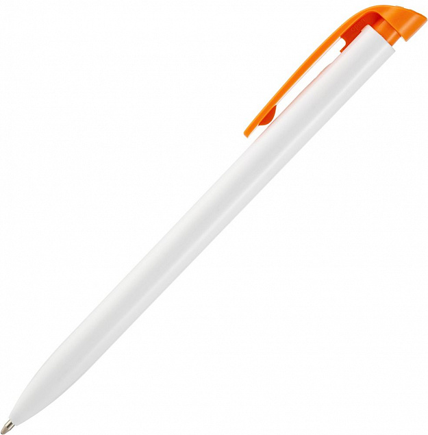 Ручка шариковая Favorite, белая с оранжевым с логотипом в Волгограде заказать по выгодной цене в кибермаркете AvroraStore