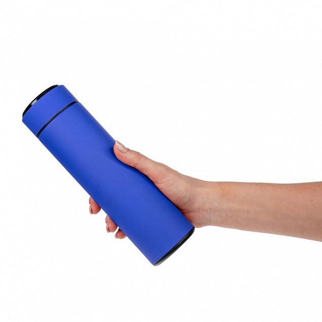 Смарт-бутылка с заменяемой батарейкой Long Therm Soft Touch, синяя с логотипом в Волгограде заказать по выгодной цене в кибермаркете AvroraStore