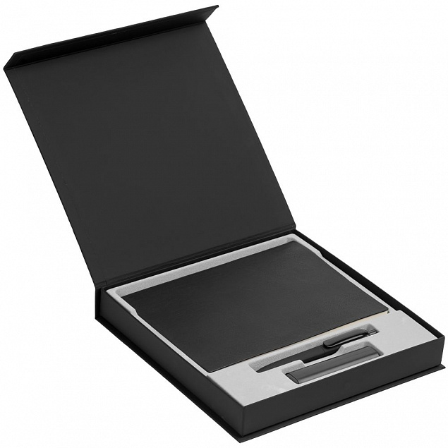 Коробка Memoria под ежедневник, аккумулятор и ручку, черная с логотипом в Волгограде заказать по выгодной цене в кибермаркете AvroraStore