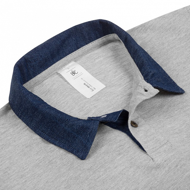 Рубашка поло мужская DNM Forward серый меланж/синий джинс с логотипом в Волгограде заказать по выгодной цене в кибермаркете AvroraStore