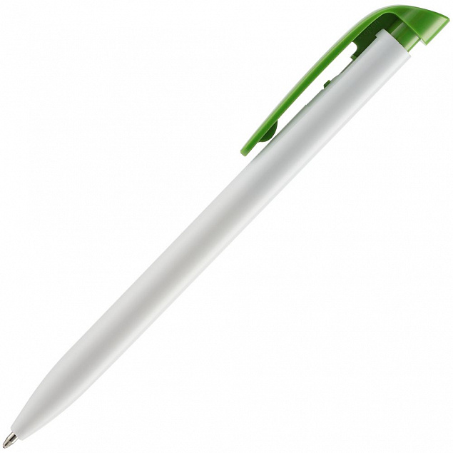 Ручка шариковая Favorite, белая с зеленым с логотипом в Волгограде заказать по выгодной цене в кибермаркете AvroraStore