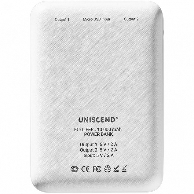 Внешний аккумулятор Uniscend Full Feel 10000 mAh, белый с логотипом в Волгограде заказать по выгодной цене в кибермаркете AvroraStore
