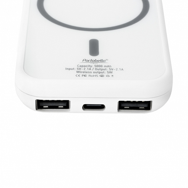 Внешний аккумулятор, Ultima Wireless Magnetic, 5000 mah, белый с логотипом в Волгограде заказать по выгодной цене в кибермаркете AvroraStore