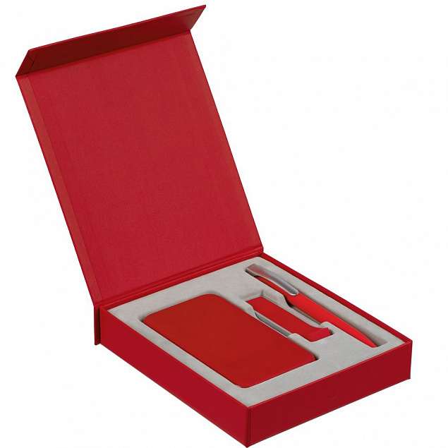 Коробка Latern для аккумулятора 5000 мАч, флешки и ручки, красная с логотипом в Волгограде заказать по выгодной цене в кибермаркете AvroraStore