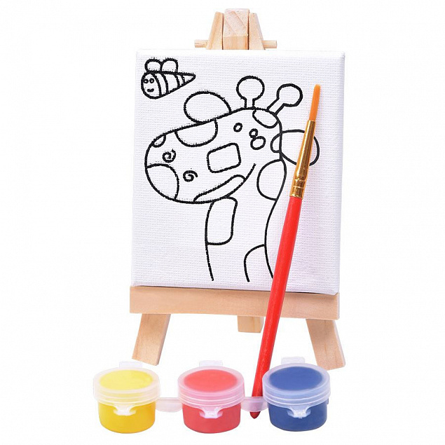 Набор для раскраски "Жираф":холст,мольберт,кисть, краски 3шт с логотипом в Волгограде заказать по выгодной цене в кибермаркете AvroraStore