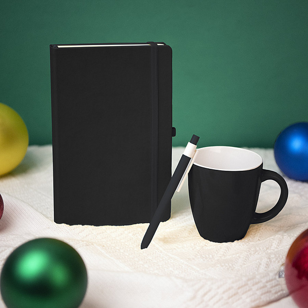 Подарочный набор HAPPINESS: блокнот, ручка, кружка, чёрный с логотипом в Волгограде заказать по выгодной цене в кибермаркете AvroraStore
