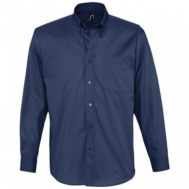 Рубашка мужская с длинным рукавом Bel Air, темно-синяя (кобальт) с логотипом в Волгограде заказать по выгодной цене в кибермаркете AvroraStore