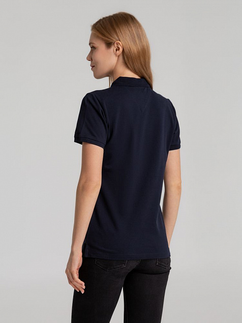 Рубашка поло женская Sunset, темно-синяя с логотипом в Волгограде заказать по выгодной цене в кибермаркете AvroraStore