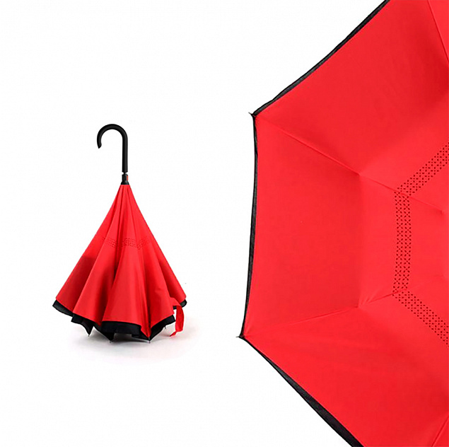 Зонт-трость механический  Chaplin, черно-красный с логотипом в Волгограде заказать по выгодной цене в кибермаркете AvroraStore