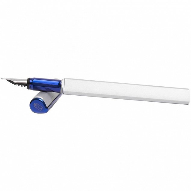 Ручка перьевая PF One, серебристая с синим с логотипом в Волгограде заказать по выгодной цене в кибермаркете AvroraStore