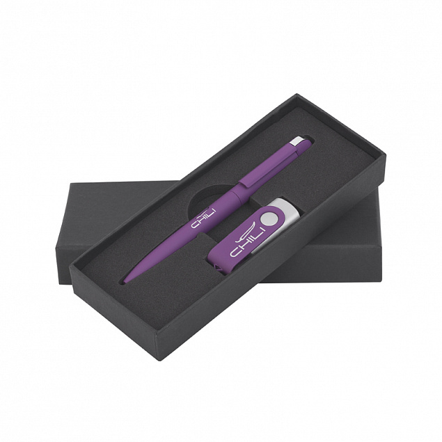 Набор ручка + флеш-карта 16 Гб в футляре, фиолетовый, покрытие soft touch с логотипом в Волгограде заказать по выгодной цене в кибермаркете AvroraStore