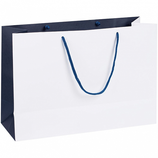 Пакет бумажный Bicolor, белый с синим с логотипом в Волгограде заказать по выгодной цене в кибермаркете AvroraStore