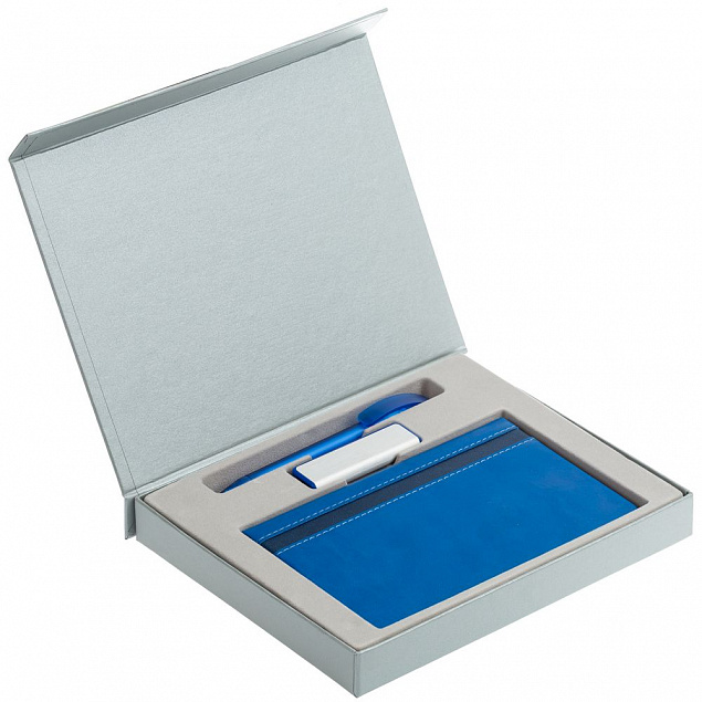 Коробка Memo Pad для блокнота, флешки и ручки, серебристая с логотипом в Волгограде заказать по выгодной цене в кибермаркете AvroraStore