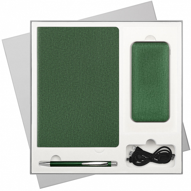 Подарочный набор Portobello/Tweed зеленый (Ежедневник недат А5, Ручка, Power Bank) с логотипом в Волгограде заказать по выгодной цене в кибермаркете AvroraStore