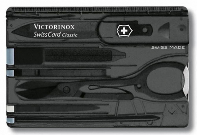 Набор инструментов SwissCard, полупрозрачный черный с логотипом в Волгограде заказать по выгодной цене в кибермаркете AvroraStore