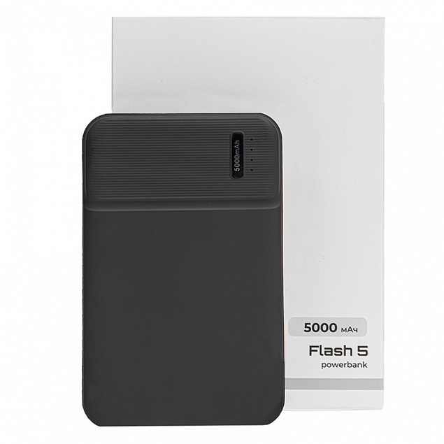 Универсальный аккумулятор OMG Flash 5 (5000 мАч) с подсветкой и soft touch, черный, 9,8х6.3х1,3 см с логотипом в Волгограде заказать по выгодной цене в кибермаркете AvroraStore