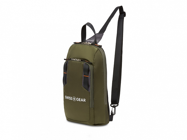 Рюкзак SWISSGEAR с одним плечевым ремнем, зеленый/оранжевый, полиэстер рип-стоп, 18 x 5 x 33 см, 4 л с логотипом в Волгограде заказать по выгодной цене в кибермаркете AvroraStore