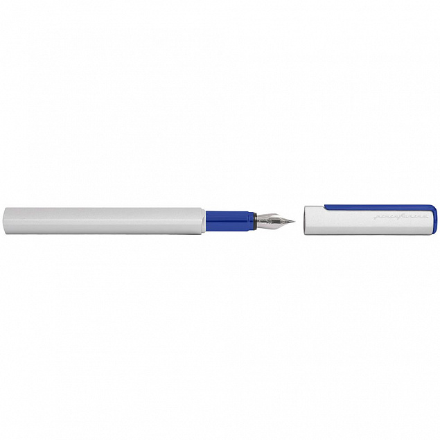Ручка перьевая PF One, серебристая с синим с логотипом в Волгограде заказать по выгодной цене в кибермаркете AvroraStore