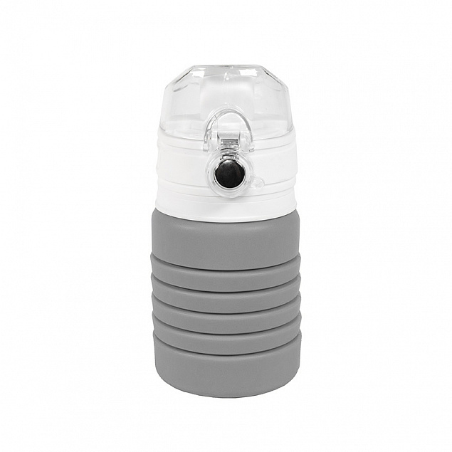 Бутылка для воды складная с карабином SPRING; серая, 550/250 мл, силикон с логотипом в Волгограде заказать по выгодной цене в кибермаркете AvroraStore