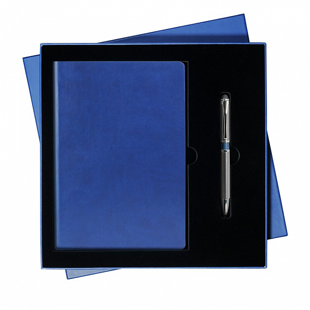 Подарочный набор Portobello/Sky синий-серый (Ежедневник недат А5, Ручка),черный ложемент с логотипом в Волгограде заказать по выгодной цене в кибермаркете AvroraStore