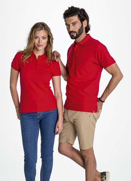 Рубашка поло женская PEOPLE 210, красная с логотипом в Волгограде заказать по выгодной цене в кибермаркете AvroraStore