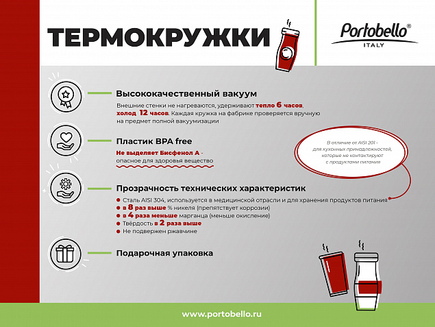 Термокружка вакуумная Portobello, Twist, 600 ml, черная с логотипом в Волгограде заказать по выгодной цене в кибермаркете AvroraStore