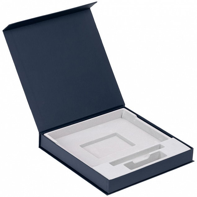 Коробка Memoria под ежедневник, аккумулятор и ручку, синяя с логотипом в Волгограде заказать по выгодной цене в кибермаркете AvroraStore