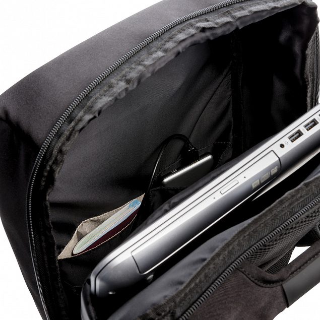 Антикражный рюкзак Swiss Peak 15"  с RFID защитой и разъемом USB, черный с логотипом в Волгограде заказать по выгодной цене в кибермаркете AvroraStore
