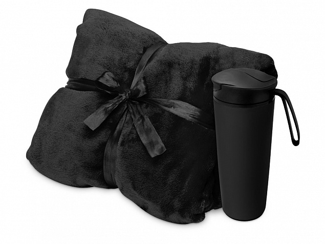 Подарочный набор с пледом, термокружкой Dreamy hygge, черный с логотипом в Волгограде заказать по выгодной цене в кибермаркете AvroraStore