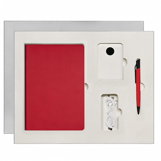 Подарочный набор Portobello/ Latte красно-белый (Ежедневник недат А5, Ручка, Power Bank) с логотипом в Волгограде заказать по выгодной цене в кибермаркете AvroraStore