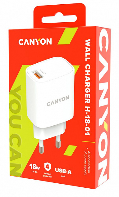 Сетевое зарядное устройство Canyon Quick Charge с логотипом в Волгограде заказать по выгодной цене в кибермаркете AvroraStore