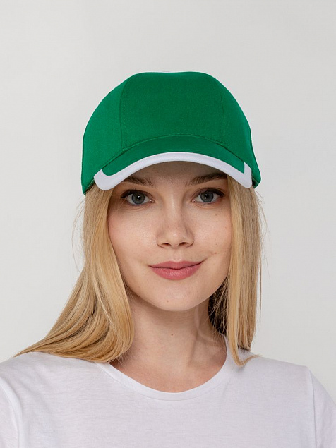 Бейсболка Honor, зеленая с белым кантом с логотипом в Волгограде заказать по выгодной цене в кибермаркете AvroraStore