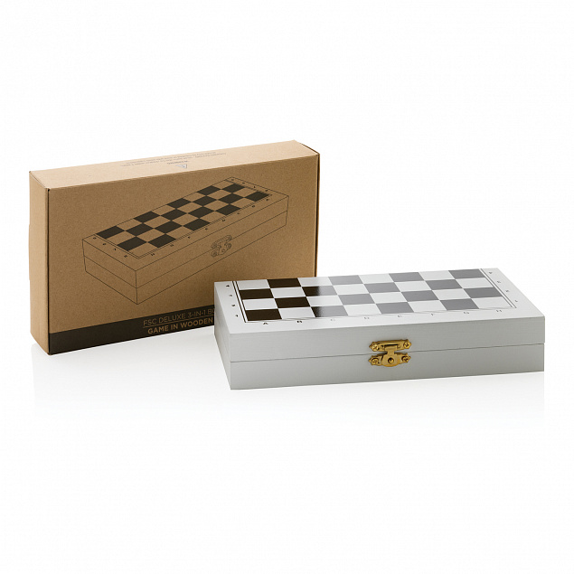 Набор настольных игр 3-в-1 в деревянной коробке FSC® с логотипом в Волгограде заказать по выгодной цене в кибермаркете AvroraStore