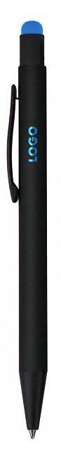 Ручка шариковая Raven (черная с голубым) с логотипом в Волгограде заказать по выгодной цене в кибермаркете AvroraStore